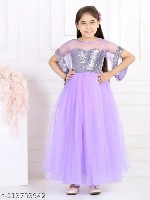 Lavender net embellished girls' dress, 1-2 years size, Indian made