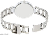 Silver metal band analog watch with unique design for girls and women