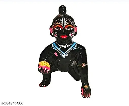 Black brass Krishna idol, Indian artisan-crafted Krishna figurine with intricate details and accessories