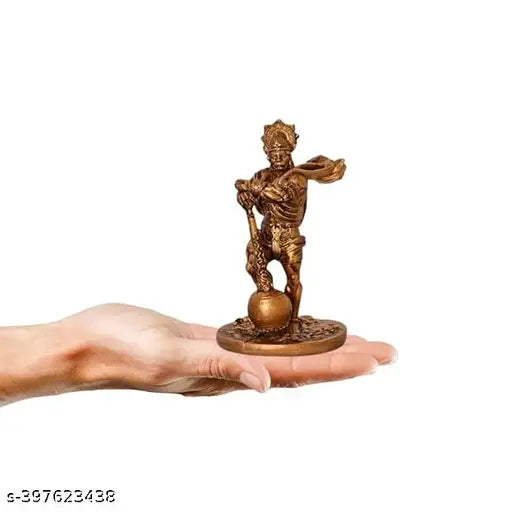 Golden resin Hanuman Murti statue, 6cm x 6cm x 11cm Bahubali dashboard idol for home decor and gifting