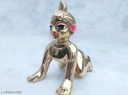 Brass Krishna Idol, intricate detailing, traditional Indian handicraft, Hindu deity figure