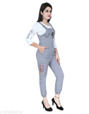 Grey cotton blend dungaree dress with adjustable shoulder straps and 3/4 sleeves, ankle length for girls