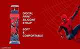 Multicolor LED digital watch for kids, Spiderman-inspired design, glows in the dark, music tune feature, face cover