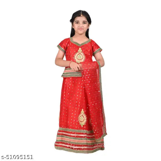 Multicolor children's Gujarati Garba lehenga top and dupatta set, embellished net fabric for Navratri Dandiya dance