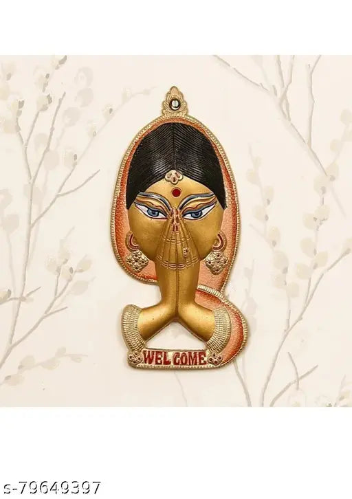 Metal Swagatam Lady figurine for home decoration by VK Collection. Handcrafted metal welcome lady showpiece, 30 cm x 3 cm x 14 cm. Perfect Feng Shui accessory for your door entrance