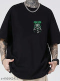 Black cotton blend oversize punk anime t-shirt, men's style with short sleeves and comfortable soft feel