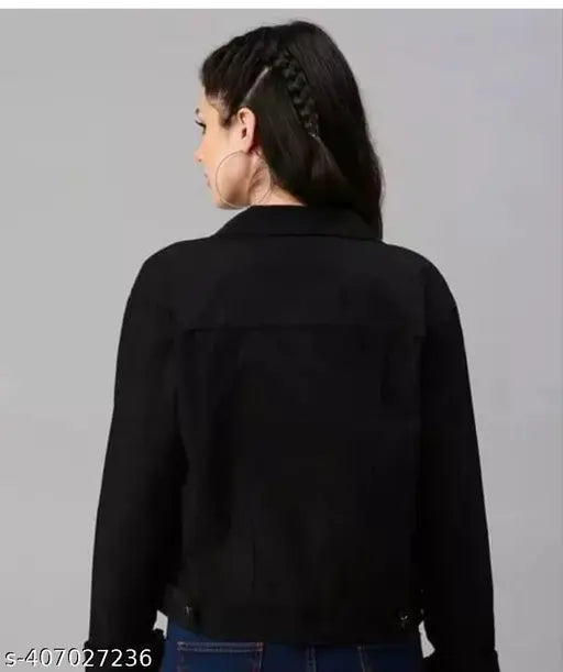 Denim long sleeve black jacket for women, durable and stylish, ideal for layering