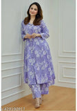 Printed rayon and viscose Kashvi Graceful Women Kurta Set with three-quarter sleeves and matching pants, featuring a vibrant pattern on net fabric. Single set available in sizes M & L from India