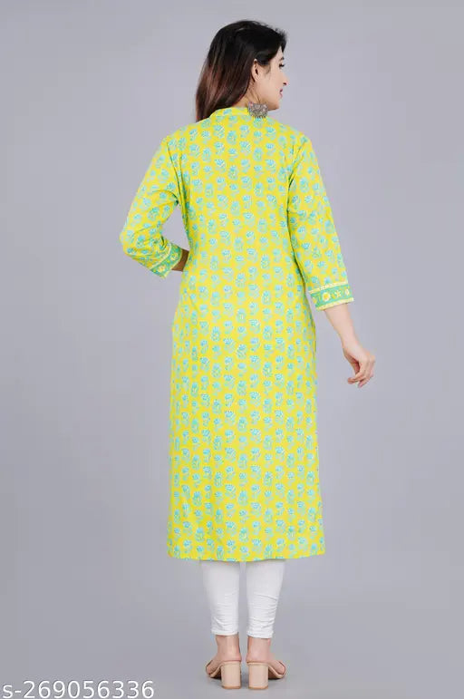 Green cotton kameez dress, long sleeves, knee length, traditional Indian design