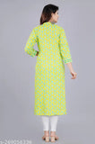 Green cotton kameez dress, long sleeves, knee length, traditional Indian design