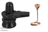 Black marble Shivlingam with shiv stone Nandi bell, Lord Shiva copper snake pooja set of 3 for worship, religious item on altar