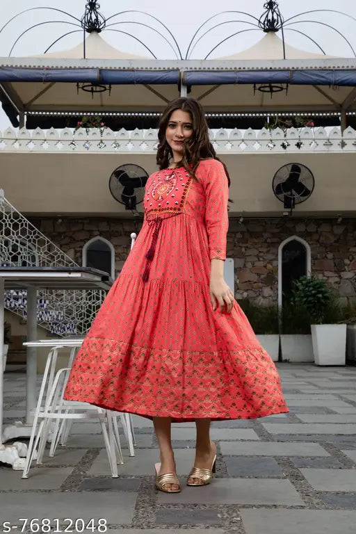 Embroidered pink kameez with short sleeves and hemline, Bhairav Fashion