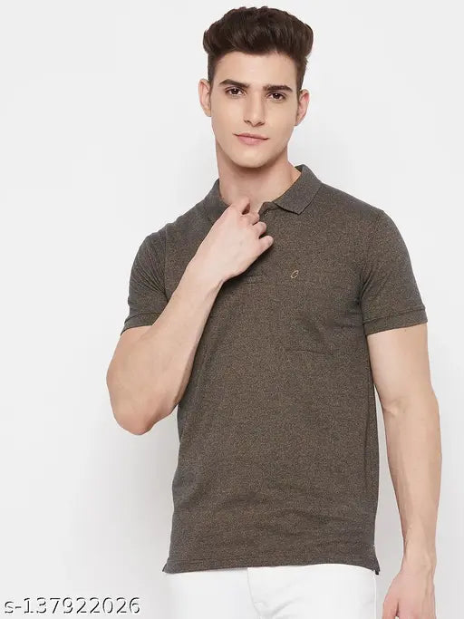 Short sleeve cotton polo t-shirt for men, solid color, size M (40in chest, 27in length), made in India