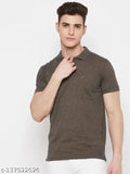Short sleeve cotton polo t-shirt for men, solid color, size M (40in chest, 27in length), made in India