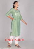 Cotton embroidered kameez with long sleeves and collar, knee-length style