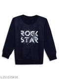 Navy Blue Printed Round Neck Cotton Fleece Sweatshirt for Boys
