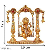 Antique gold metal Lord Ganpati on Jhula for car dashboard or home decor, ideal for Ganesh Chaturthi and gifting