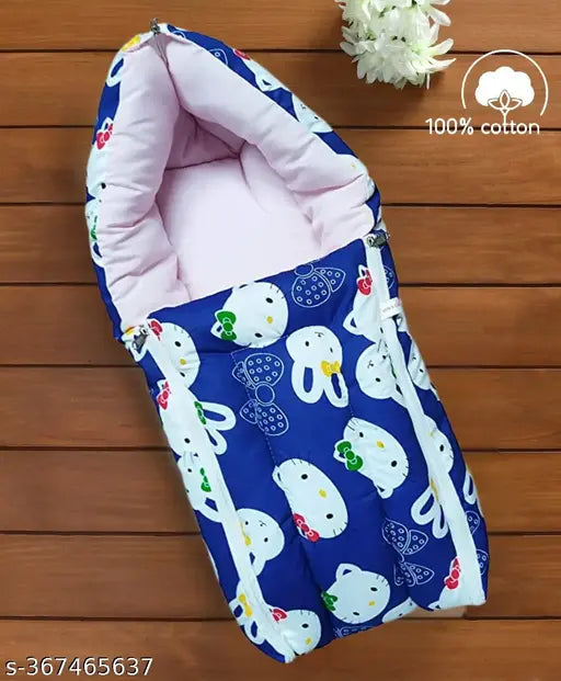 Cotton blend kitty print 3-in-1 baby sleep bag with carry bag & bedding set (0-6 months), adorable design for co-sleeping convenience