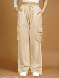 Khaki cargo pants with pockets and zippers, relaxed fit