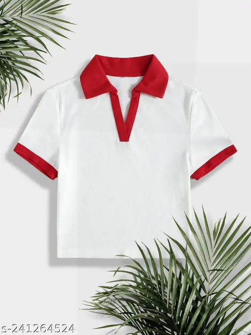 Cotton women's collar t-shirt, short sleeves, solid color, size XS (34in bust, 17in length), made in India