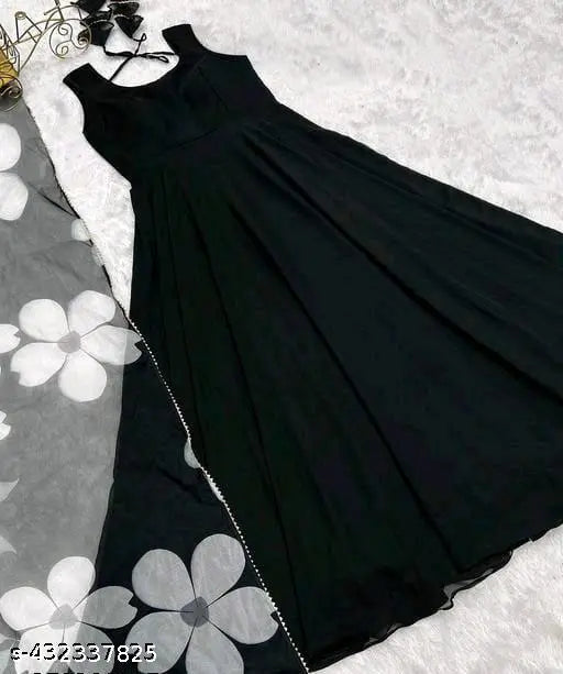 Georgette sleeveless dress, women's size S-XXL, solid color Indian fashion