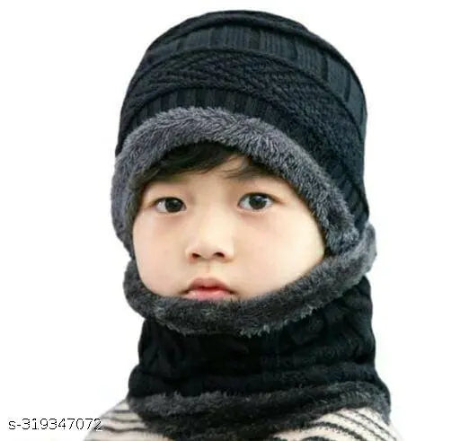 Multicolor woolen Topa set, cozy and stylish neckwear for kids (girls & boys), fully fur-lined and warm