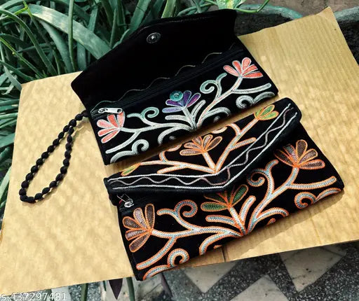 Embroidered clutch purse with a handle, traditional Rajasthani design