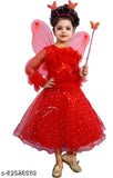 Girls red net frock, embellished with cartoon print, durable cotton, casual summer wear for kids ages 6-24 months