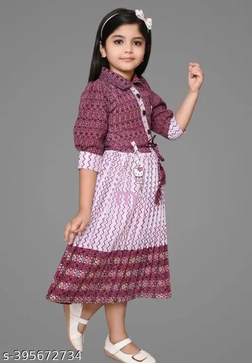 Indian-made chiffon party dress for kids, solid top with printed net bottom