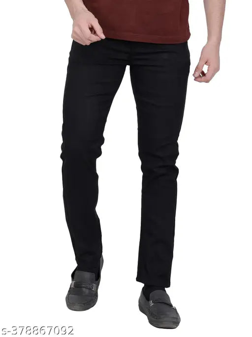 Stretchable black denim jeans for men - slim fit, mid rise, full length. Black stretch jeans, perfect for casual wear, size 28-32 (wash separately)