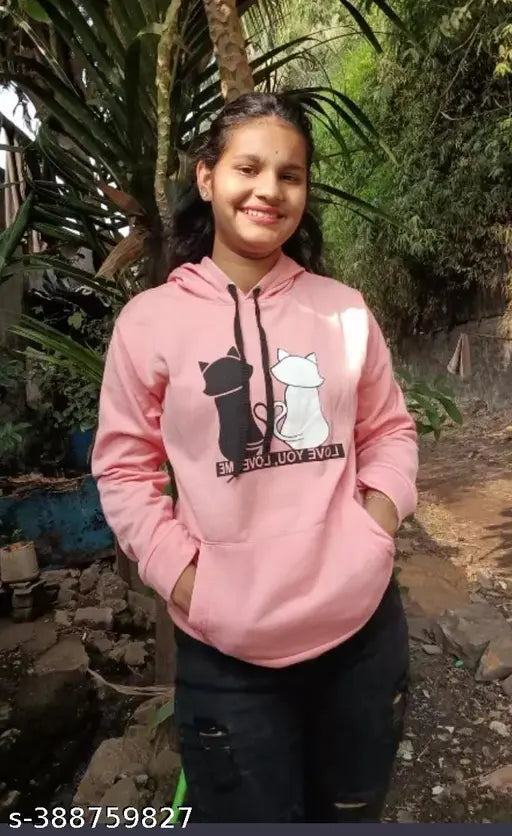 Pink hoodie with black cat print