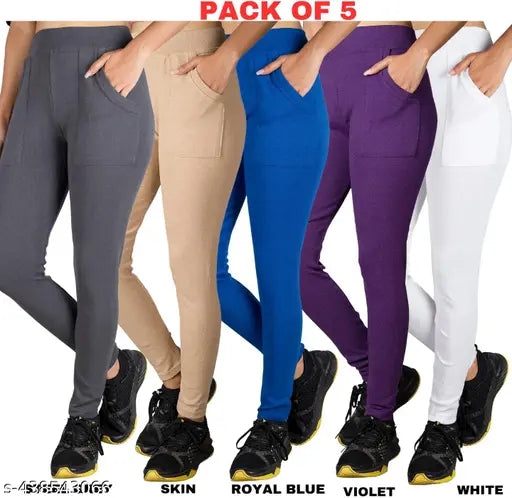 Cotton blend solid color KARARO WOMENS L POCKET JEGGINGS for yoga or workout, flattering mid-waist design, breathable and stretchy fabric