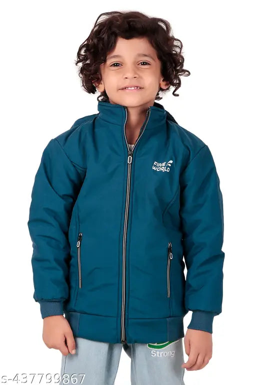 Blue, cotton kids jacket with zip closure