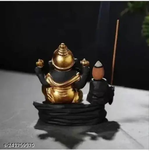 Handcrafted smoke Ganesha water fountain, poly resin, home decor item with 10 backflow incense cones