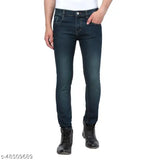Blue denim men's jeans solid dark wash