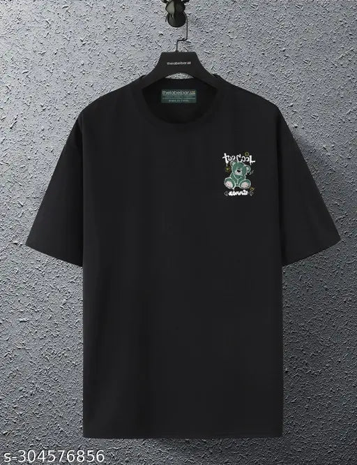 Cotton blend, oversized panda print T-shirt for men, unique design from India