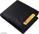 Black faux leather men's wallet, 5-card slots, classic design, long-lasting quality