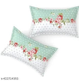 Green Flower Cotton Blend Elastic Double Bedsheets with Pillow Covers - Super Soft 210 TC for 78x727 Mattress