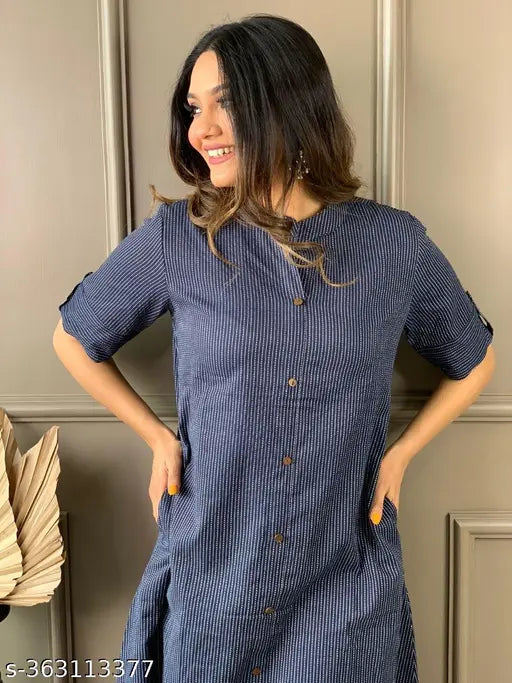 Women's cotton kurta and palazzo set, solid color, three-quarter sleeves, Indian ethnic wear