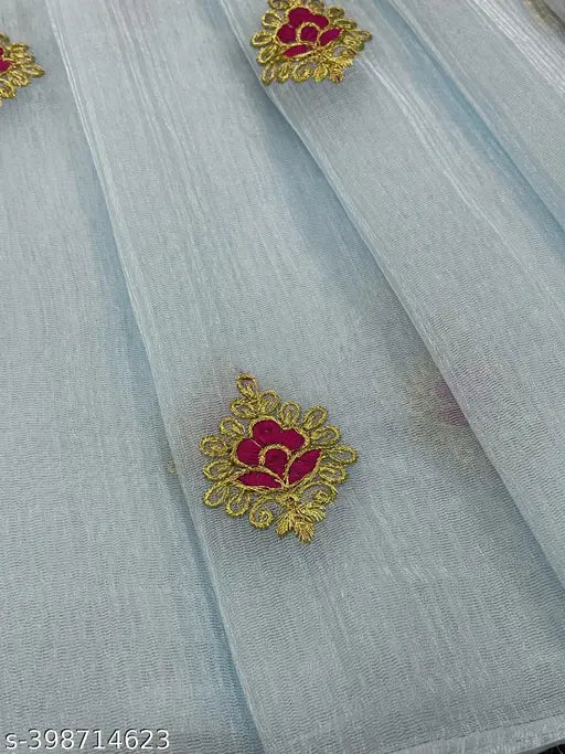 Super net embroidered sari with dupion silk blouse, yellow and off-white colors, Indian origin