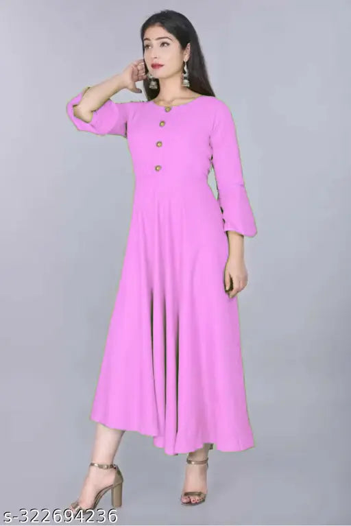 Rayon ethnic kurtis for women, traditional elegance with modern twist - India, solid pattern, three-quarter sleeves