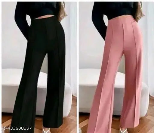Stylish women's trousers with pants in two colors - black and magenta, trendy style