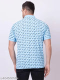 Cotton blend men's polo neck t-shirt with printed design, short sleeves, straight hem & pull-on closure - India