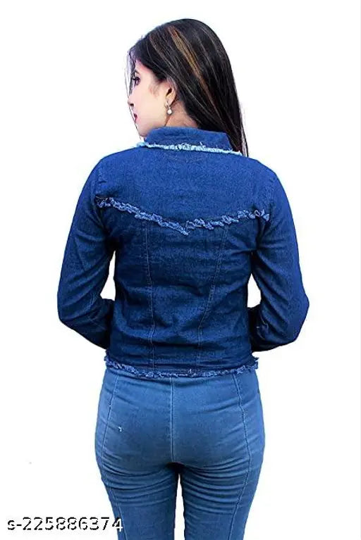 Stylish modern denim women's jacket with regular collar, 3/4 sleeves, solid pattern & closure button. XS - XXXL sizes available