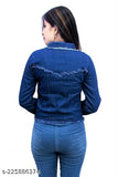Stylish modern denim women's jacket with regular collar, 3/4 sleeves, solid pattern & closure button. XS - XXXL sizes available