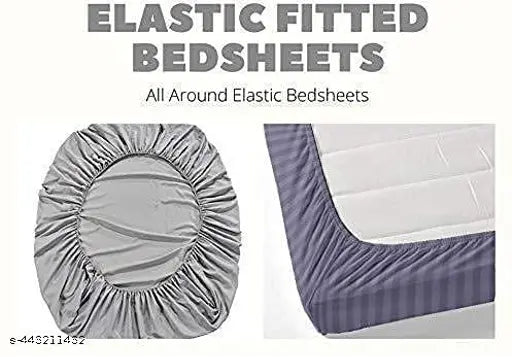 Aone Branded multi-colored elastic cotton 240 TC double bed sheet with 2 pillow covers, suitable for summer. Breathable, moisture-wicking, and fast-drying. Elastic fitted corners ensure a snug fit. Machine washable. Made in India