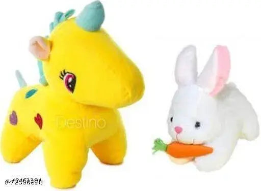 Yellow unicorn & soft rabbit stuffed animals, non-toxic polyester, plush materials, perfect gift for kids aged 2-4 years