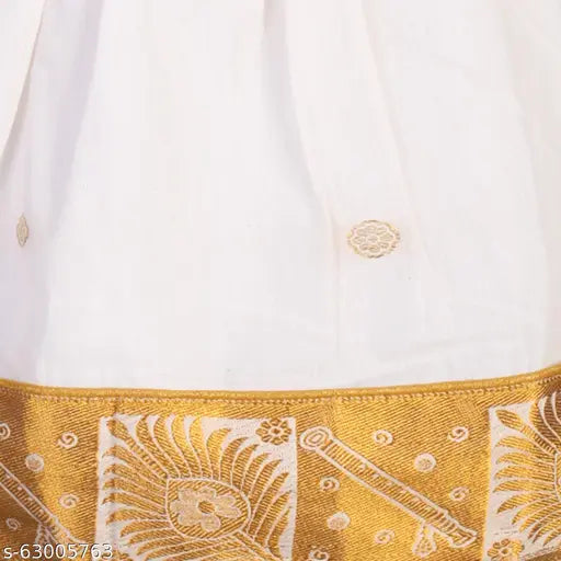 Traditional cotton South Indian style baby frock with embroidered net, sleeveless, sizes 0-6M to 2-3Y, from India