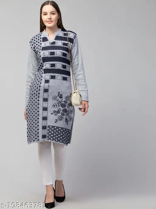 Grey wool kameez, embroidered paisley design, long sleeves