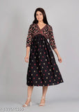Rayon, three-quarter sleeve printed Anarkali gown kurti by Gobya, ethnically trendy for women's wear